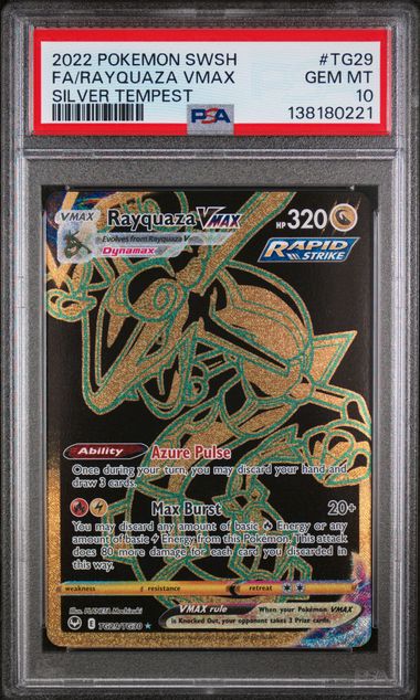 PSA 10 - 2022 POKEMON SWORD & SHIELD SILVER TEMPEST #TG29 FA/RAYQUAZA VMAX SILVER TEMPEST